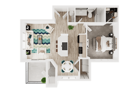 One bedroom floor plan  l Spencer Place Apartments in Post Fall, ID 